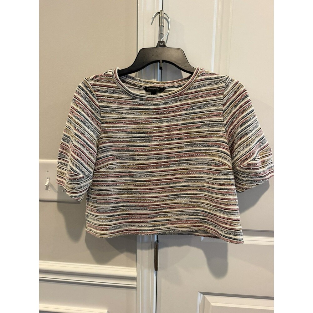 Banana Republic Striped Knit Top Multicolor Stripe Square Neck Womens Small